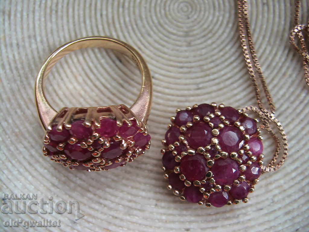 SET Fine Fine Ring Necklace Gold Plated 925 Ruby Silver - 5 SET Fine Fine Ring Necklace Gold Plated 925 Ruby Silver - 5