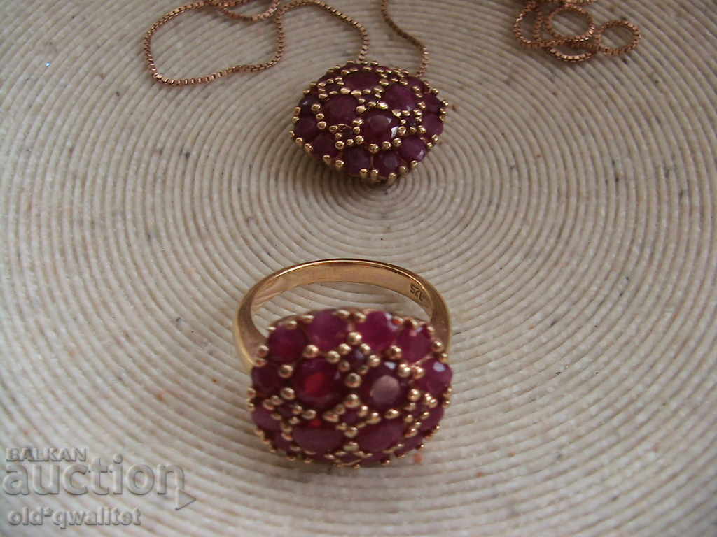 SET Fine Fine Ring Necklace Gold Plated 925 Ruby Silver - 6 SET Fine Fine Ring Necklace Gold Plated 925 Ruby Silver - 6