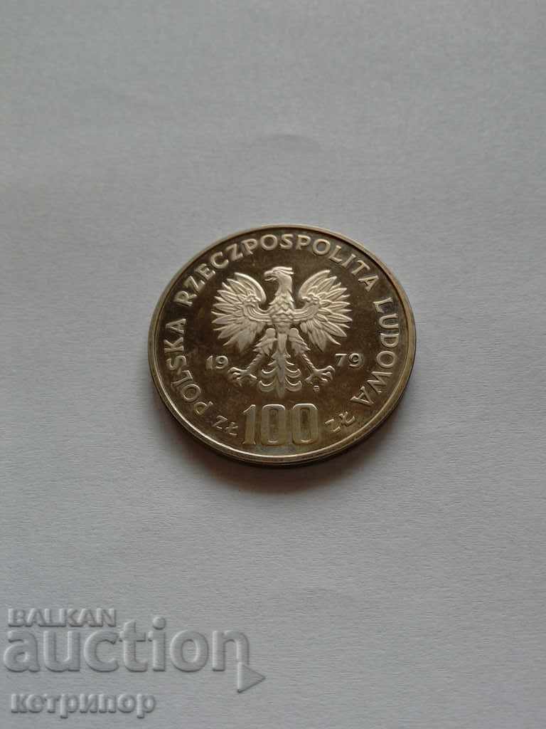 100 zloți Polonia 1979 dovadă de argint.