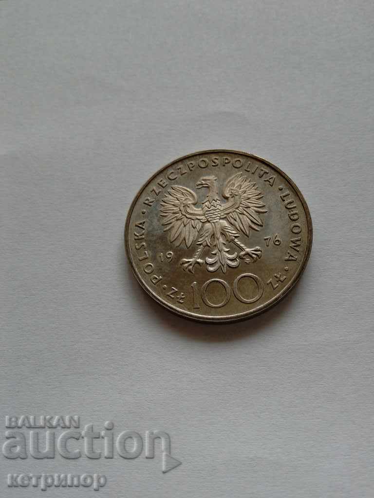 100 злоти Полша 1976г сребърна. Пруф
