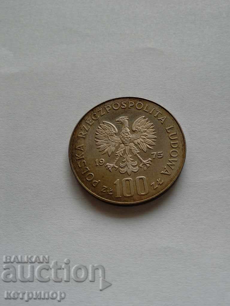 100 злоти Полша 1975г сребърна. Пруф