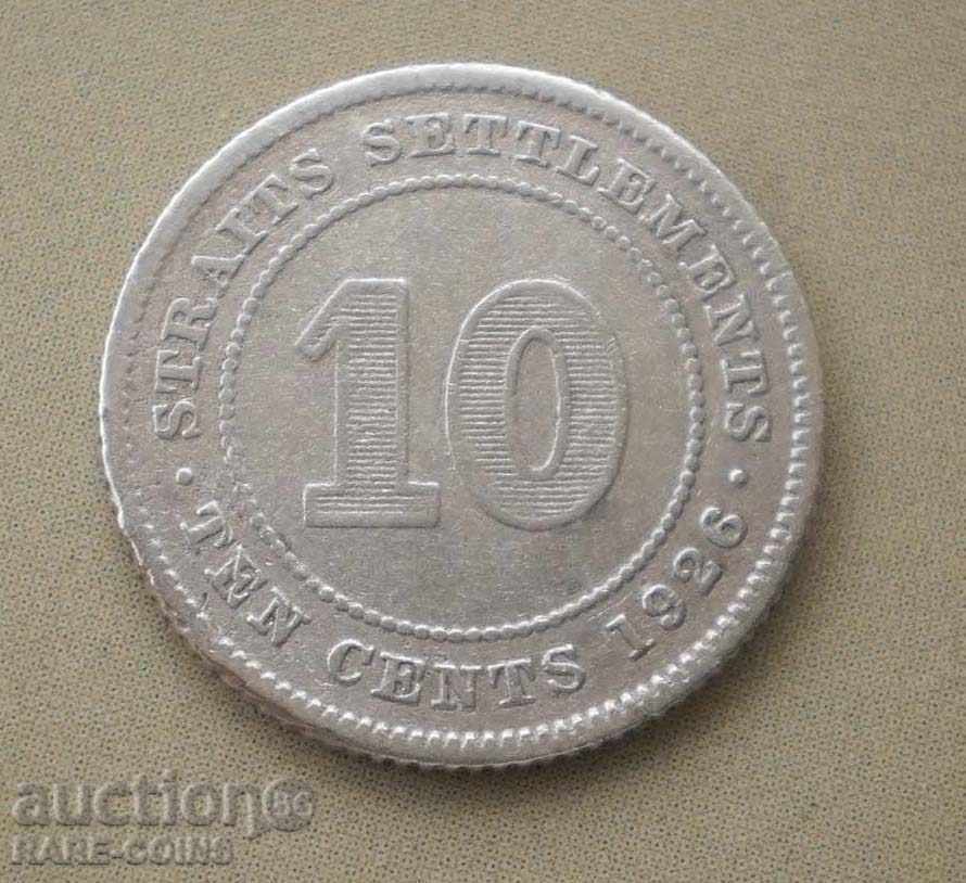 Straight Settlement 10 Centuri 1926 Argint (5) (r-k)