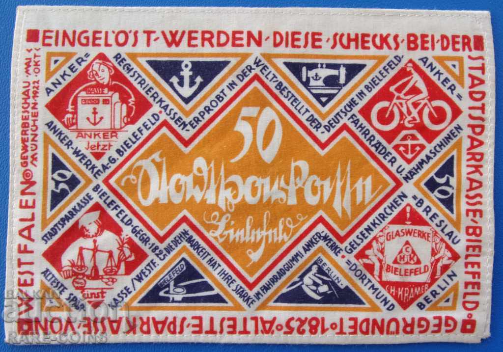 Germania Silk Banknote 50 Mauritius 1922 Foarte rară UNC (r) cu preț € 89.48 | 175.01 BGN