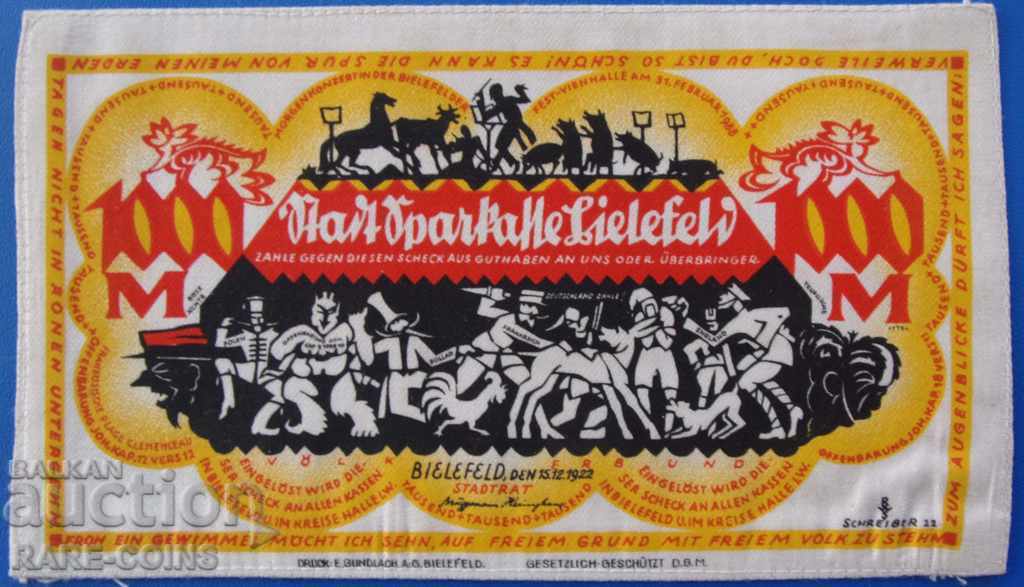 Germania Silk Banknote 1000 Marcі1922 Foarte rar UNC (r-c) cu preț € 186.62 | 365.00 BGN