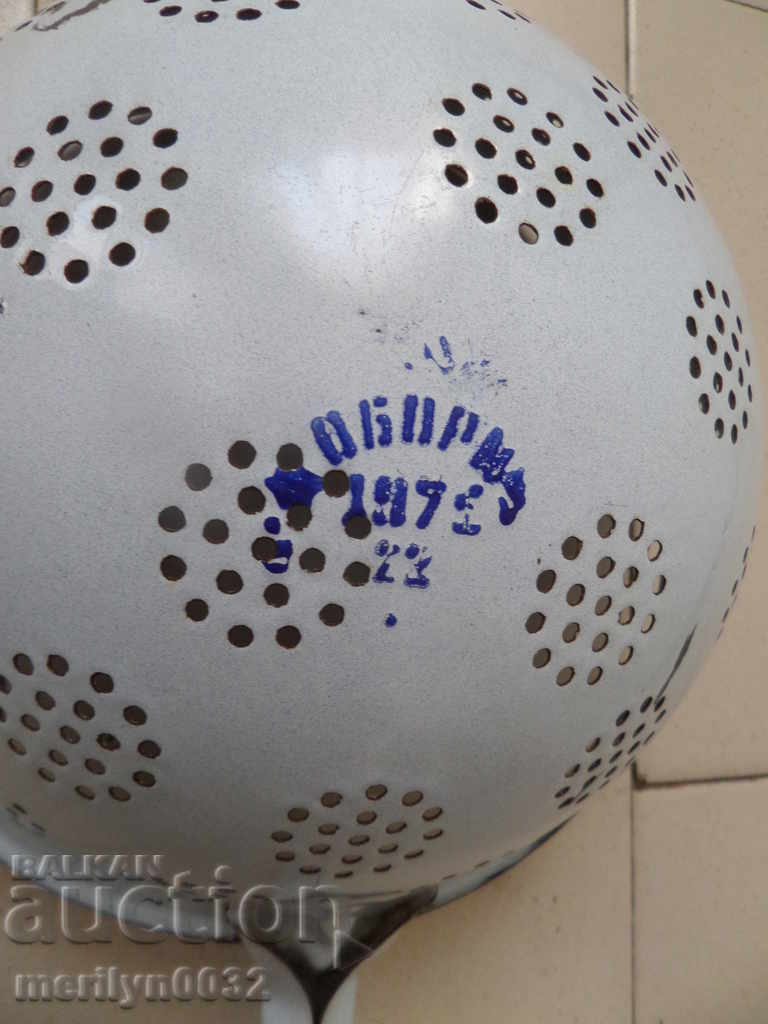 Delivery of Old enameled colander, court with enamel injured by the People's Republic of Bulgaria Delivery of Old enameled colander, court with enamel injured by the People's Republic of Bulgaria