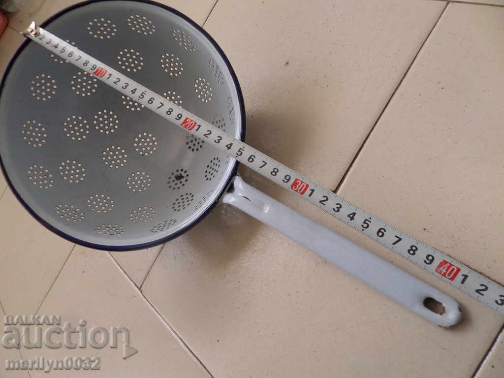 Old enameled colander, court with enamel injured by the People's Republic of Bulgaria - 5 Old enameled colander, court with enamel injured by the People's Republic of Bulgaria - 5