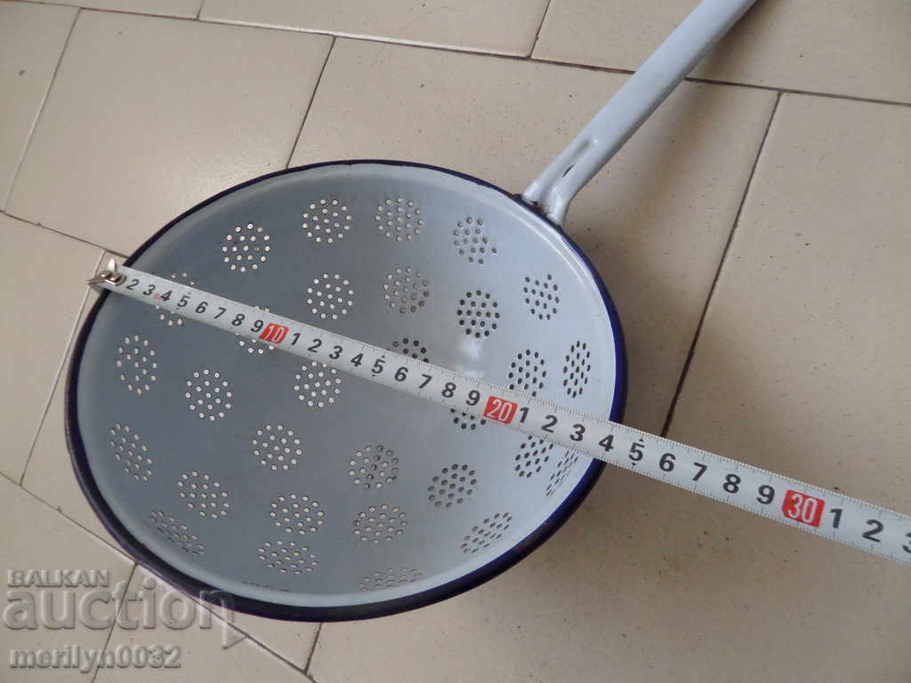 Old enameled colander, court with enamel injured by the People's Republic of Bulgaria - 6 Old enameled colander, court with enamel injured by the People's Republic of Bulgaria - 6