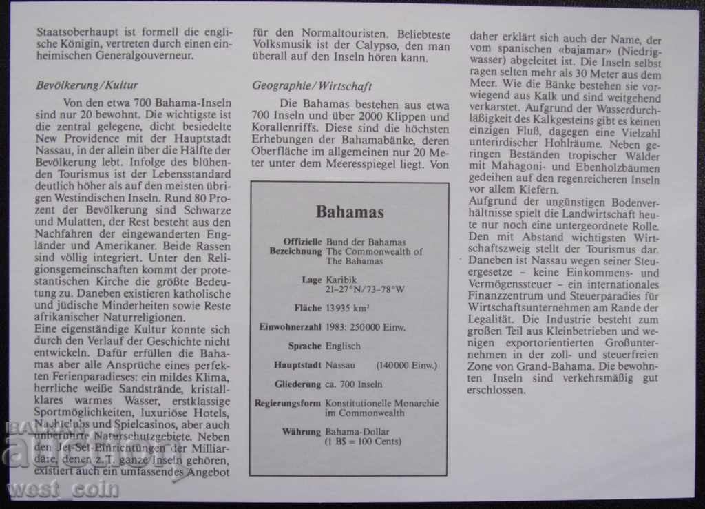 Livrarea Bahamas 1987 Plicul poștal cu moneda NUMISBRIEFE