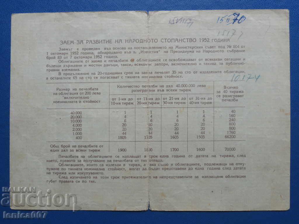 Livrarea Bulgaria 1952 - 40 leva