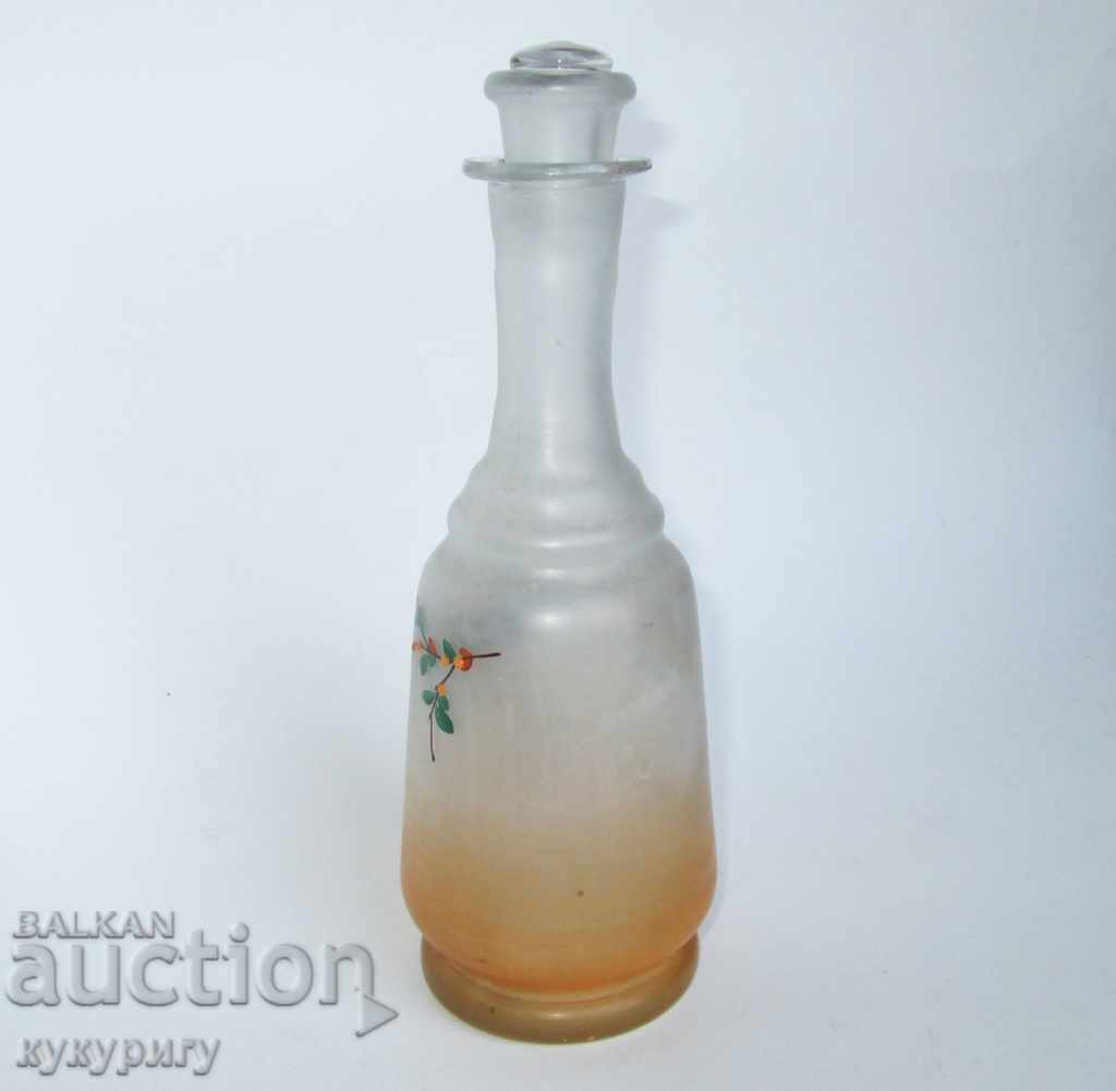 Auction Ancient Victorian glass carafe painted with enamel Auction Ancient Victorian glass carafe painted with enamel