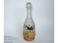 Ancient Victorian glass carafe painted with enamel