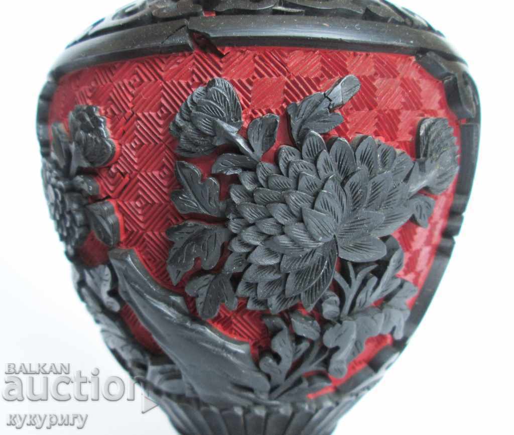 Old bronze Chinese vase with beautiful enamel engravings - 5