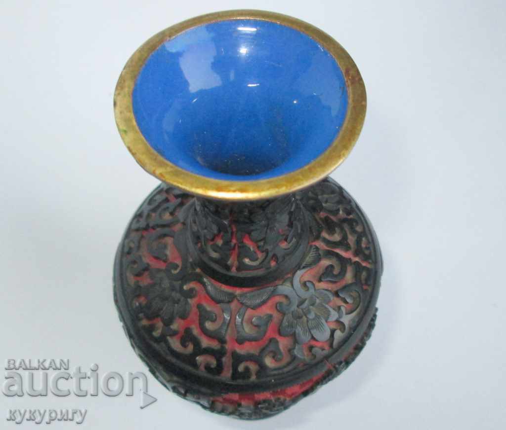 Old bronze Chinese vase with beautiful enamel engravings - 7