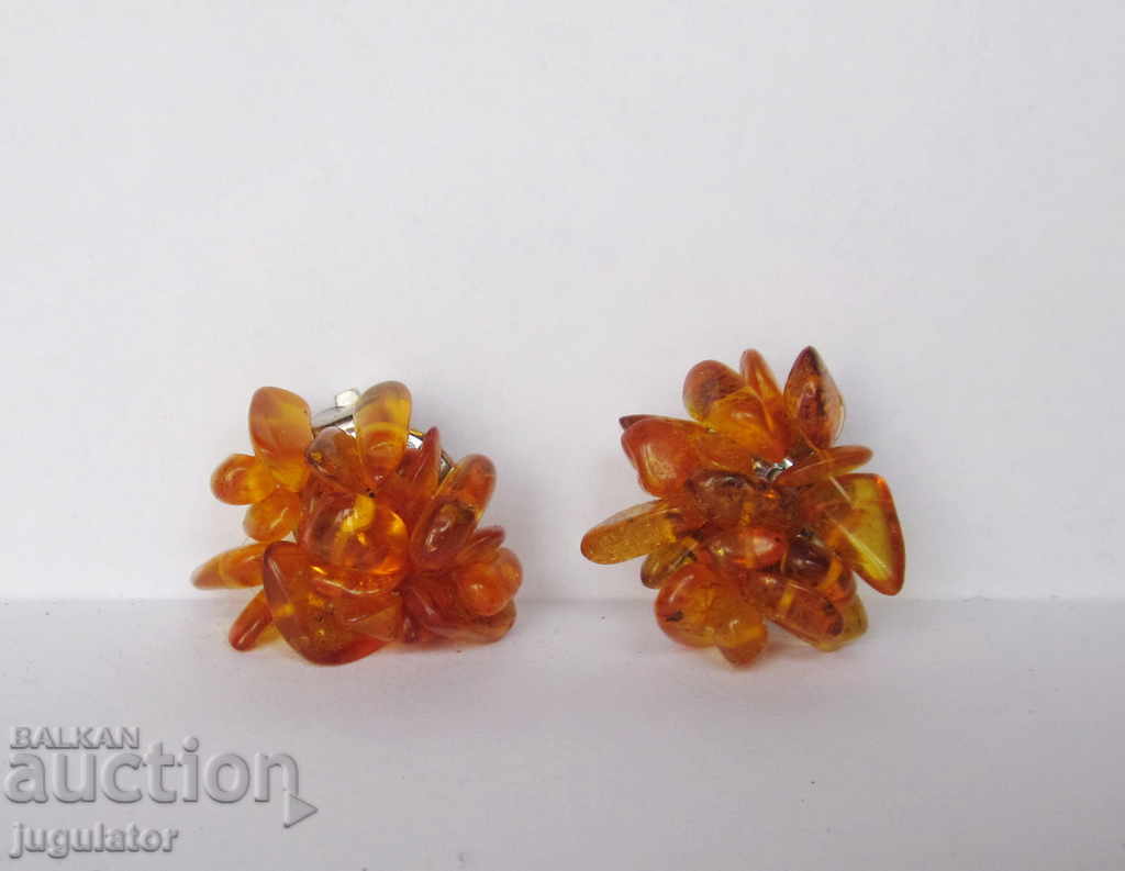 παλαιά σκουλαρίκια από πορτοκαλί σκουλαρίκια σε κλιπ με φυσικό κεχριμπάρι