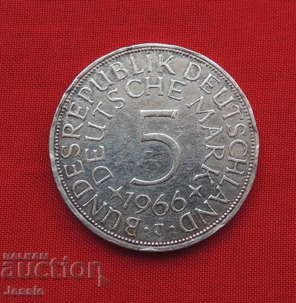 5 марки 1966 J Германия сребро