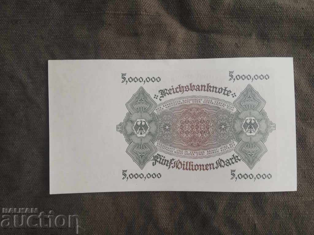 5 milioane de mărci Germania 1.6.1923 cu preț € 152.26 | 297.80 BGN 5 milioane de mărci Germania 1.6.1923 cu preț € 152.26 | 297.80 BGN