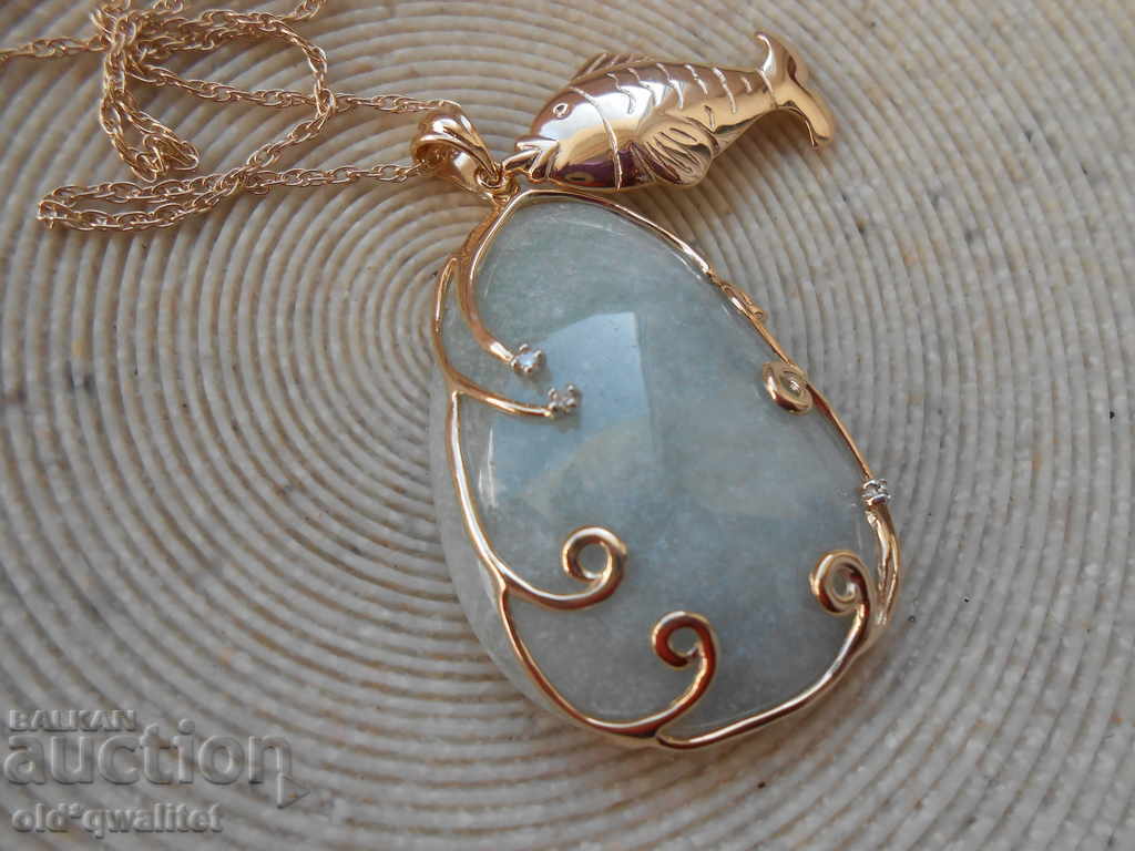 ATTRACTIVE silver NECKLACE with natural JADE and Diamonds with price 997.00 BGN | € 509.76