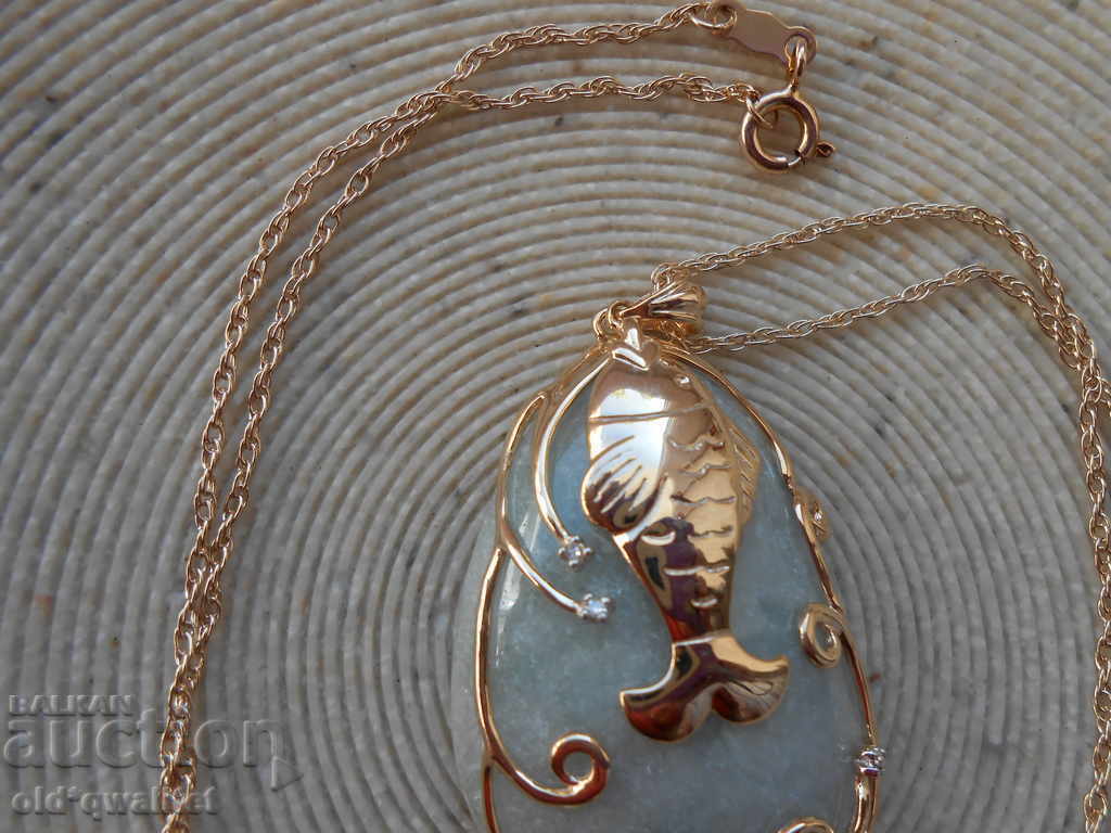 Auction  ATTRACTIVE silver NECKLACE with natural JADE and Diamonds