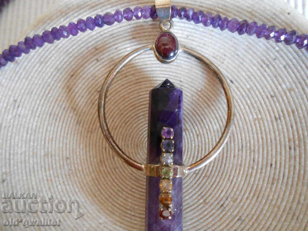 Auction Silver Necklace, Gerdane, Amethyst, Garnet, etc., UNIQUE Auction Silver Necklace, Gerdane, Amethyst, Garnet, etc., UNIQUE