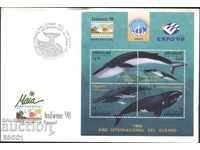 Първодневен плик Морска фауна Китове 1998 от Уругнай