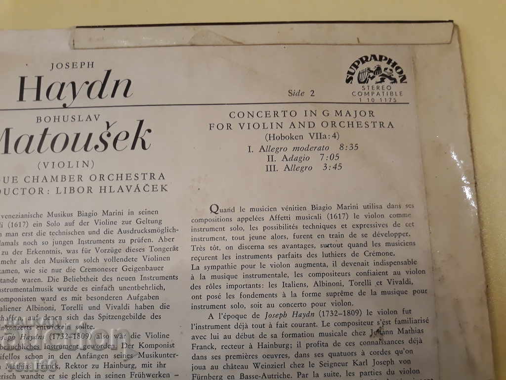 Delivery of Gramophone record - Haydn - Prague Chamber Orchestra