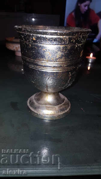 an old authentic bronze silver mortar