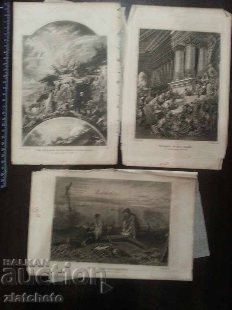 Три стари гравюри от Американска Библия от 19век.