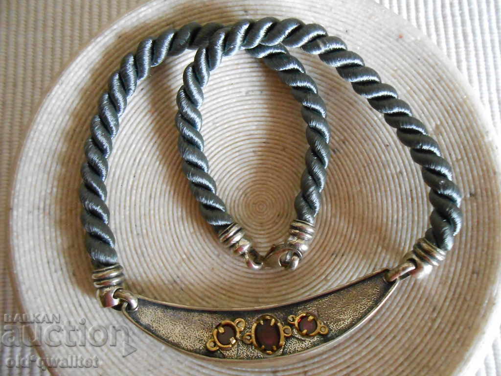 Silver Necklace Necklace, Silk, Silver and Silver. Garnet - 5