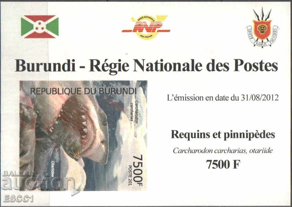 Pure blocks unperforated Marine Fauna Sharks 2012 Burundi with price 22.00 BGN | € 11.25