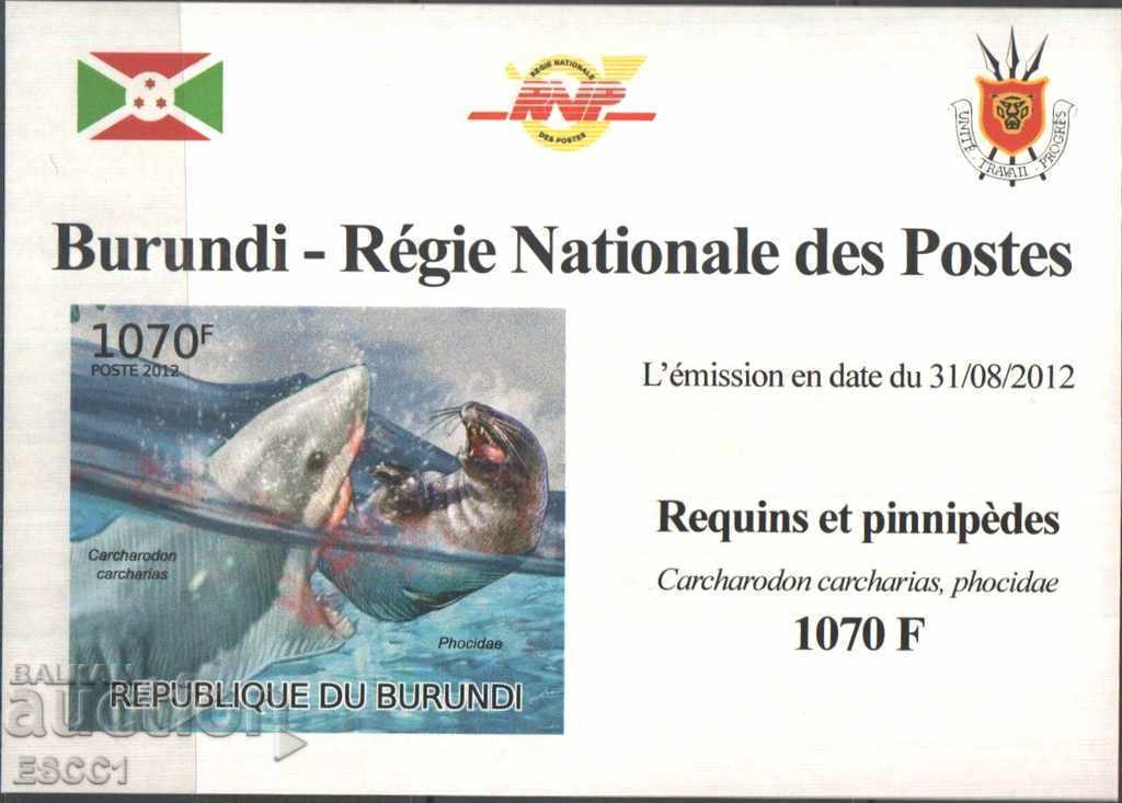 Pure blocks unperforated Marine Fauna Sharks 2012 Burundi - 5