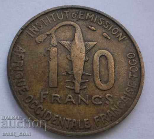 Togo 10 Franka 1957 Σπάνιες Κέρμα