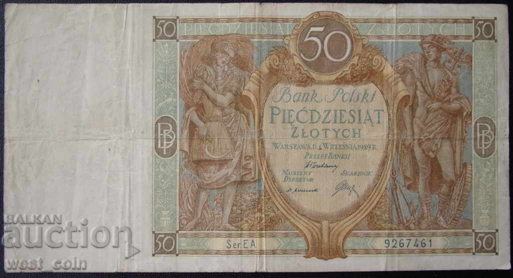 Polonia 50 Zloti 1929 Rare Bancnotă