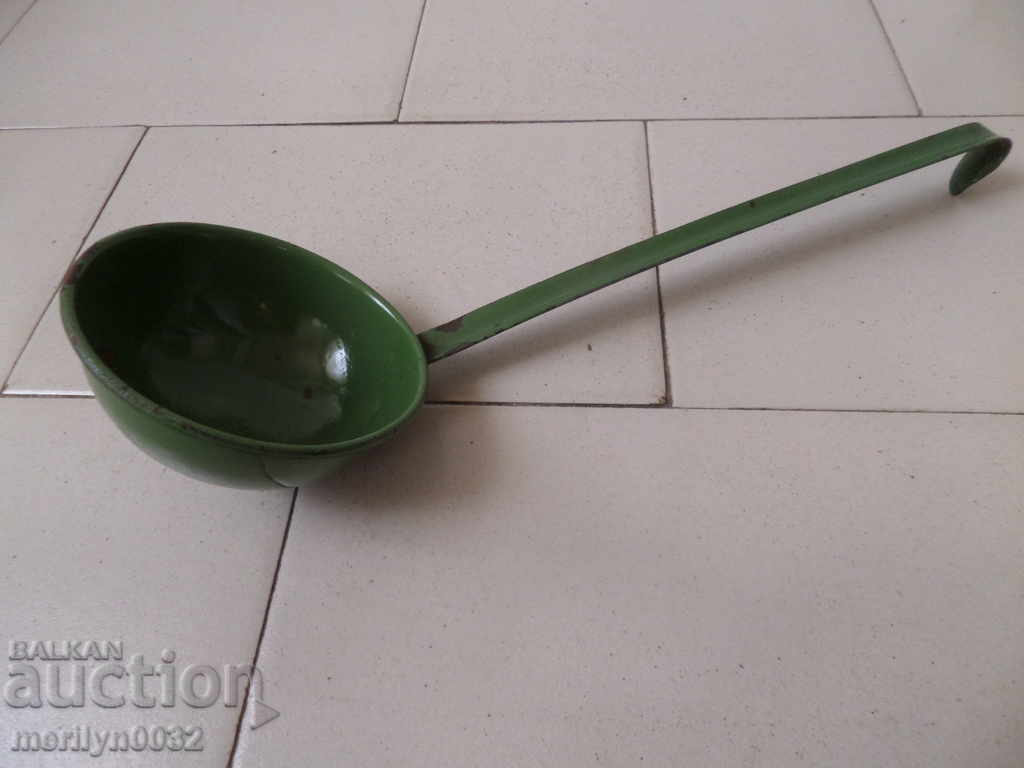 Old enameled ladle, spoon with enamel, wounded sod, Bulgaria with price 19.00 BGN | € 9.71 Old enameled ladle, spoon with enamel, wounded sod, Bulgaria with price 19.00 BGN | € 9.71