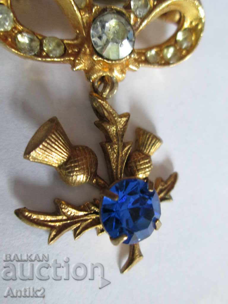 Auction Old Gold plated brooch with crystals Auction Old Gold plated brooch with crystals