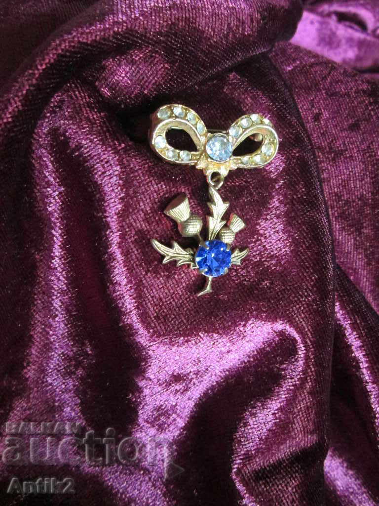 Old Gold plated brooch with crystals - 5 Old Gold plated brooch with crystals - 5