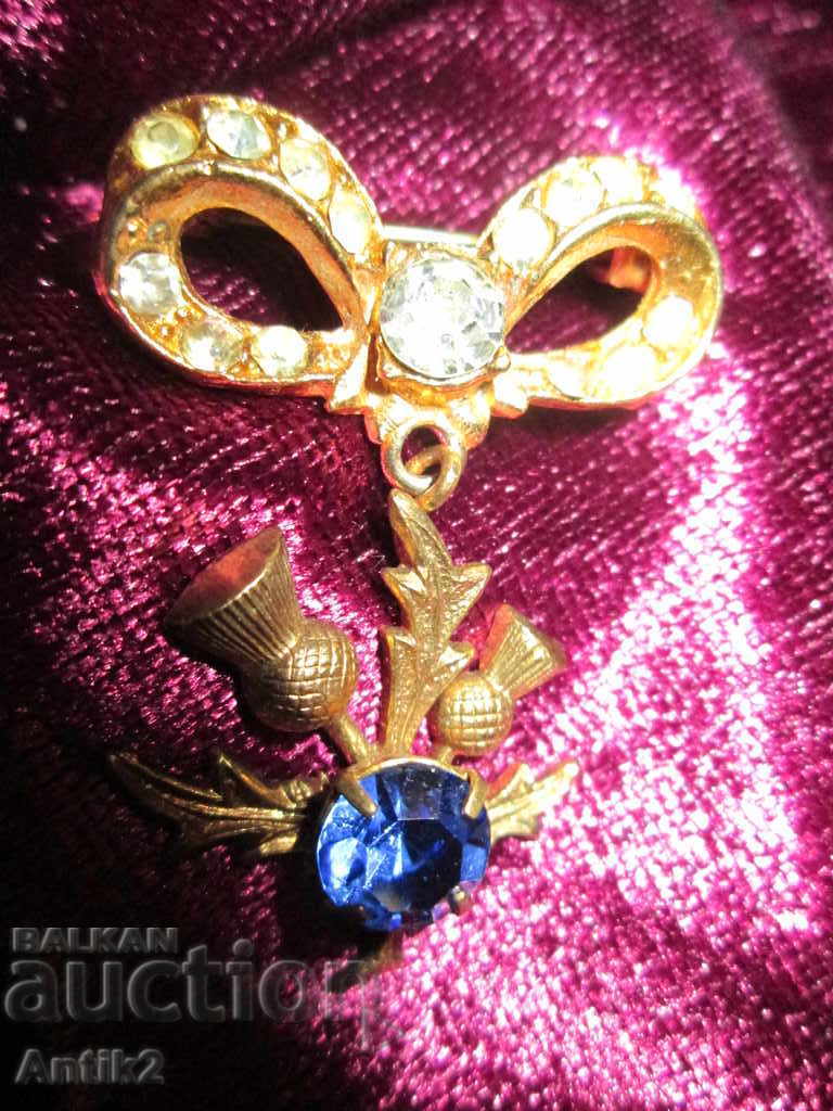 Old Gold plated brooch with crystals - 6 Old Gold plated brooch with crystals - 6