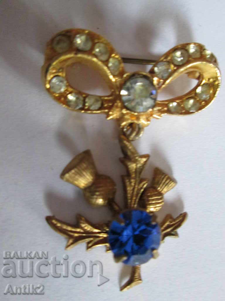 Old Gold plated brooch with crystals - 7 Old Gold plated brooch with crystals - 7