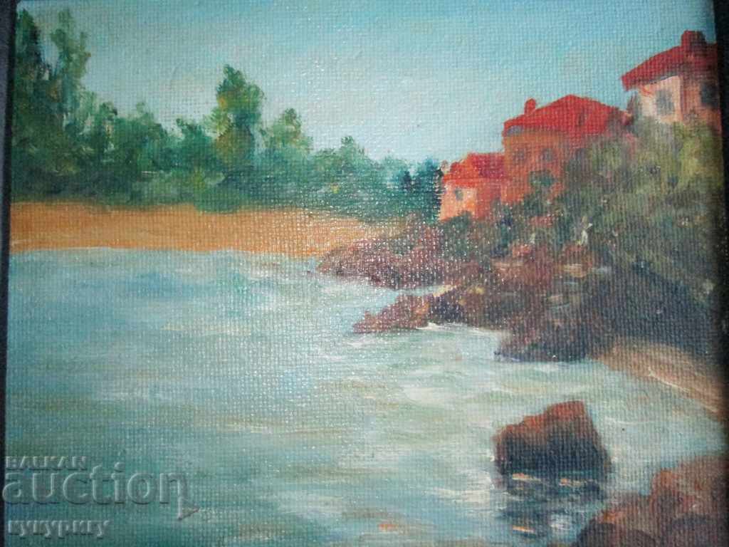Old picture landscape "Sea bay" oil phaser unsigned - 7