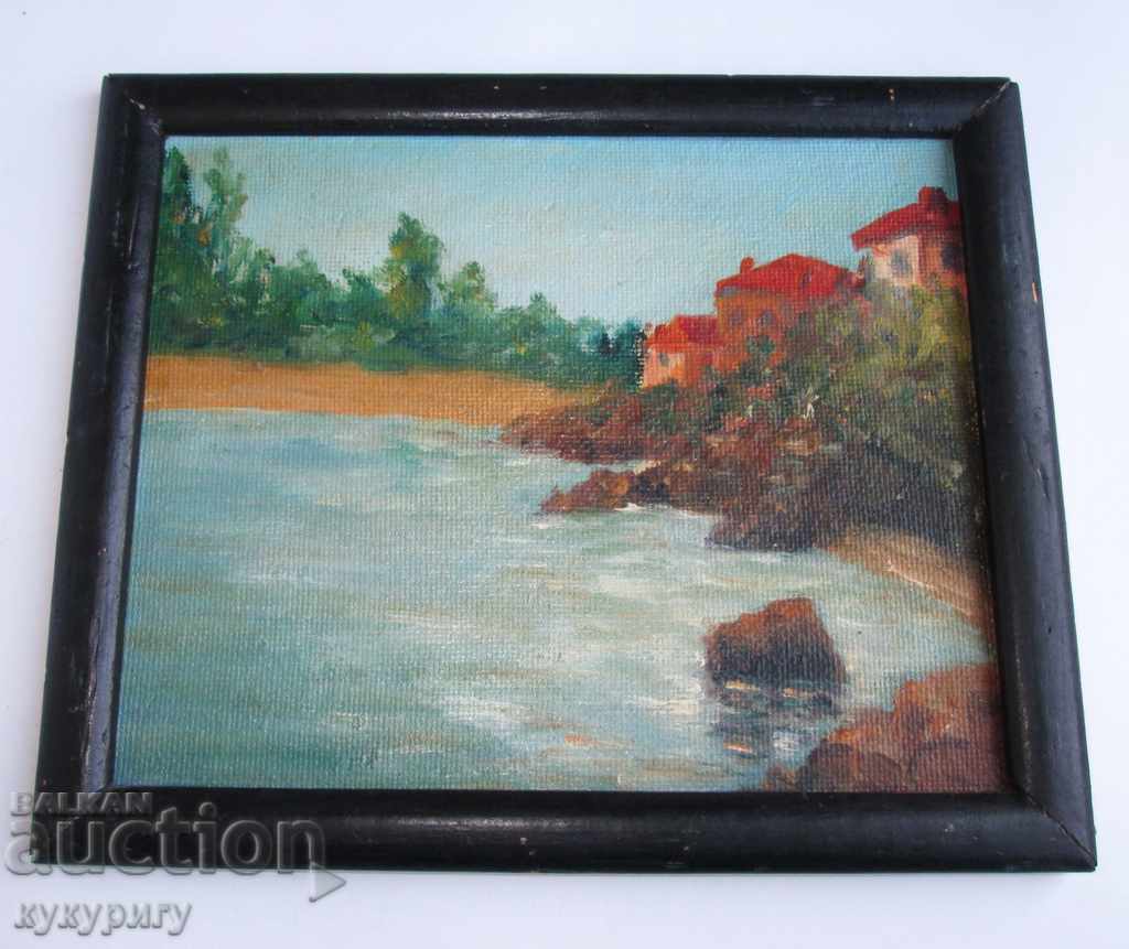 Old picture landscape "Sea bay" oil phaser unsigned