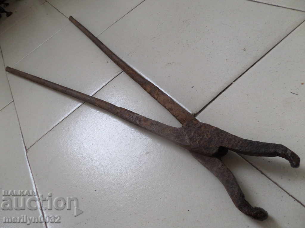 Old forging pliers, wrought iron, tool - 7