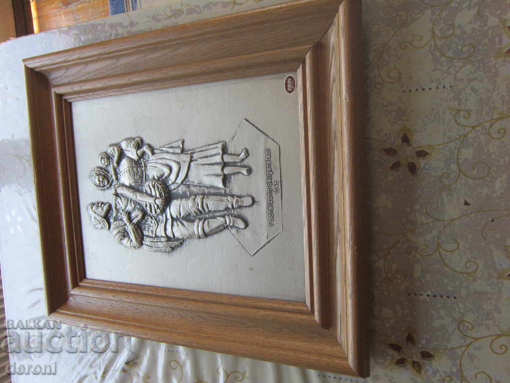 Уникална немска калаена картина рибари картина от калай - 7 Уникална немска калаена картина рибари картина от калай - 7