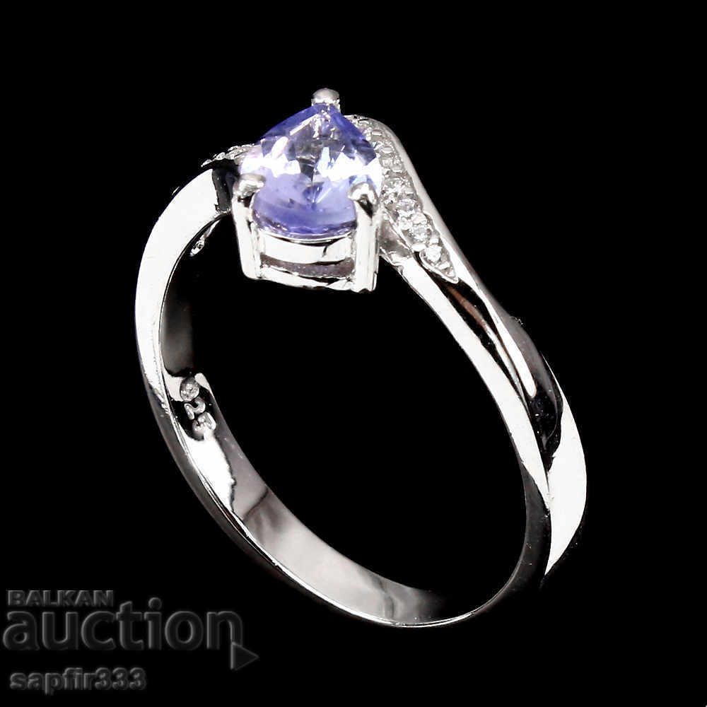 ELEGANT SILVER RING WITH NATURAL TANZANITE AND CYCLONS with price 327.00 BGN | € 167.19