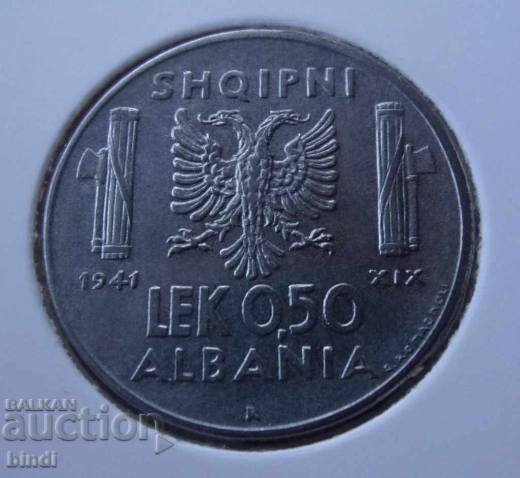 Албания  0.50  Лек  1941  UNC Непочиствана и нетретирана