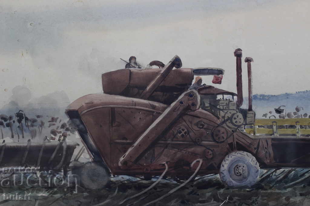 Auction Painting "Combine" Yordan Geshev. Watercolor. Identification Auction Painting "Combine" Yordan Geshev. Watercolor. Identification