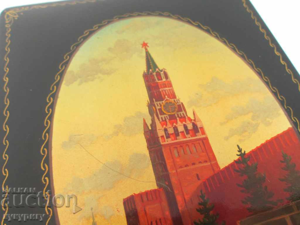 Old Russian jewelry box black lacquer hand-painted Kremlin - 6 Old Russian jewelry box black lacquer hand-painted Kremlin - 6