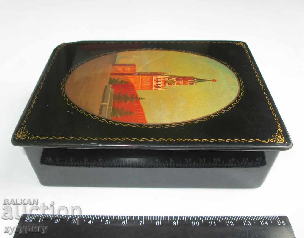 Old Russian jewelry box black lacquer hand-painted Kremlin - 7 Old Russian jewelry box black lacquer hand-painted Kremlin - 7