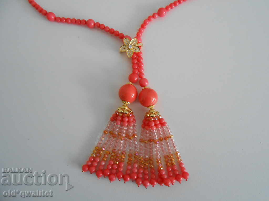 Exclusive necklace pink-orange Coral with Ag925 regulator - 6