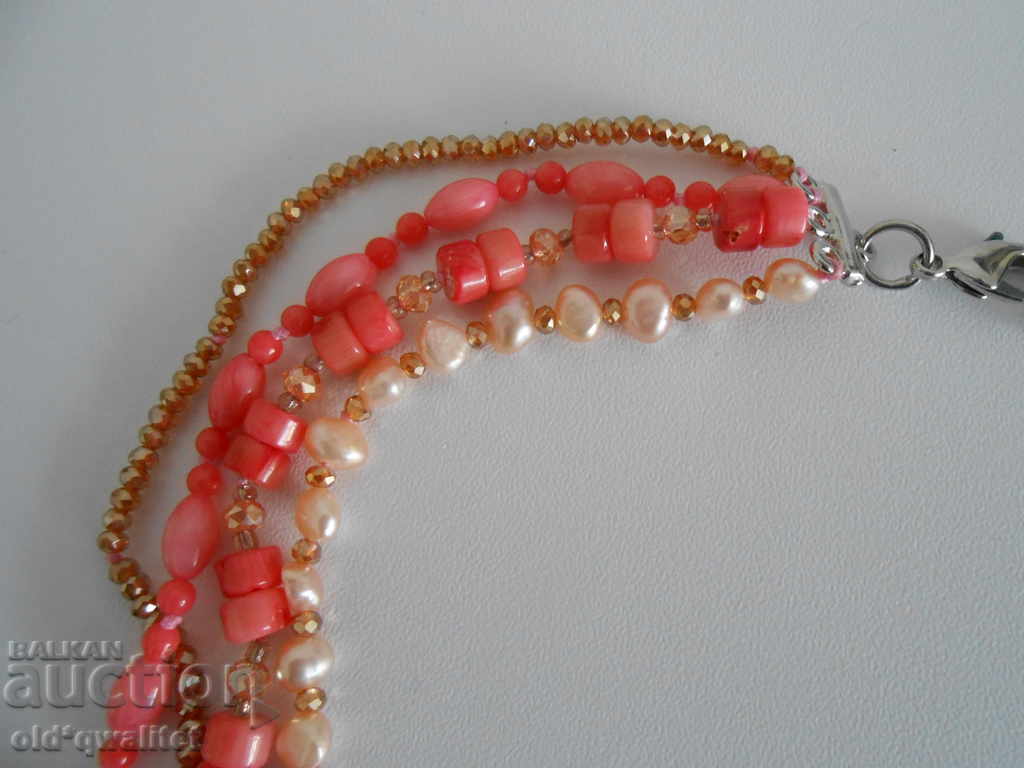 Licitație Stil elegant, foarte blând 4 linii colier - roz Coral, Pearl și
