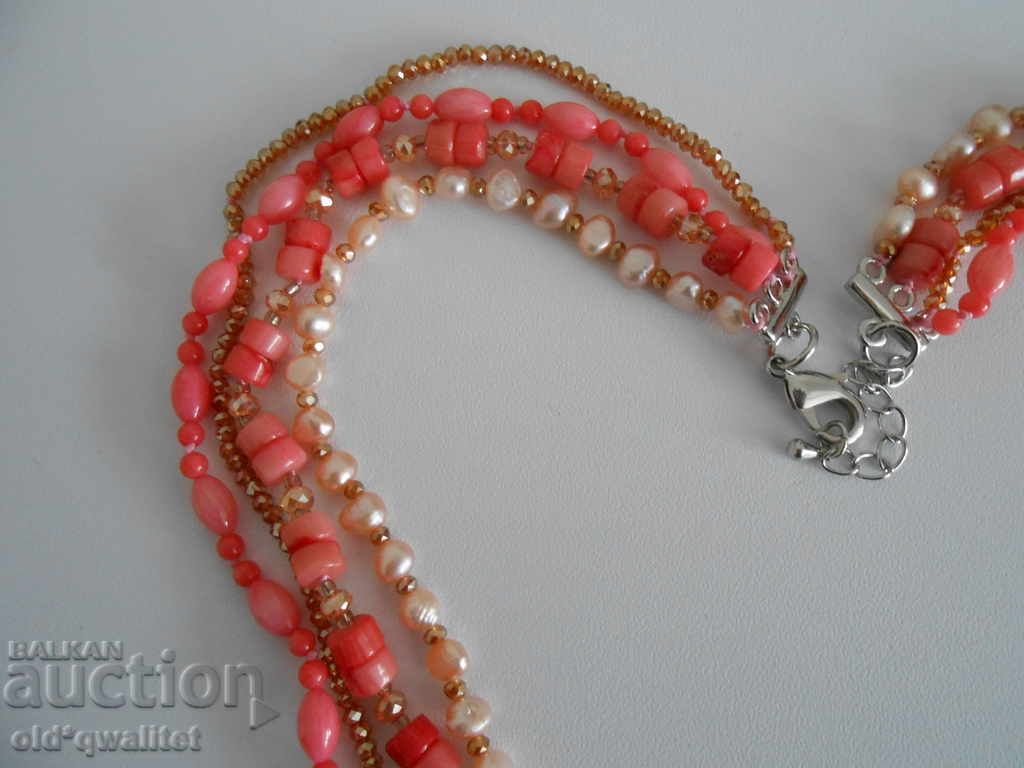 Stil elegant, foarte blând 4 linii colier - roz Coral, Pearl și - 5