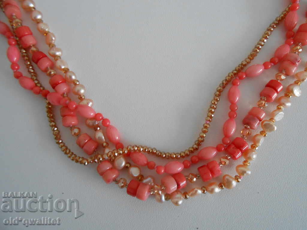Stil elegant, foarte blând 4 linii colier - roz Coral, Pearl și - 6